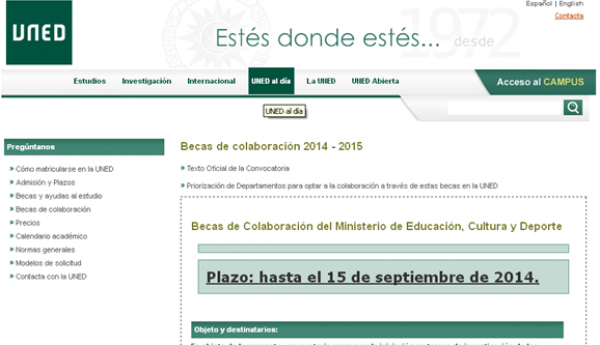 Becas de <b>colaboración</b> (no son las Becas Generales) del Ministerio de Educación, Cultura y Deporte, 2014/2015
