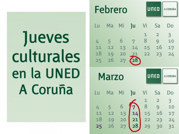 Programación <b>Los jueves culturales&nbsp;en la UNED de A Coruña</b>&nbsp;